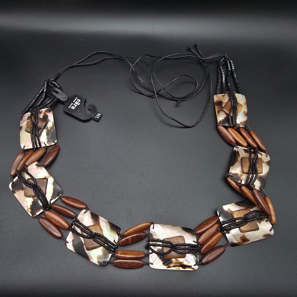 Cara NY Wood Shell Belt Beachy Boho Women's Accessory